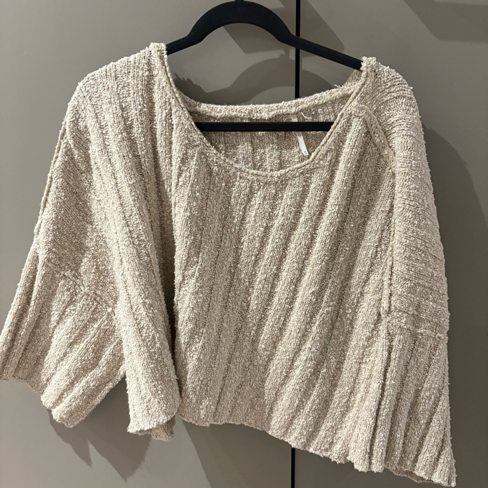 Free People Textured Cream Knit Sweater